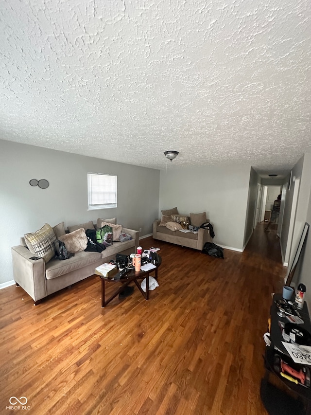 living room featuring hardwood / wood-style floors and a textured ceiling