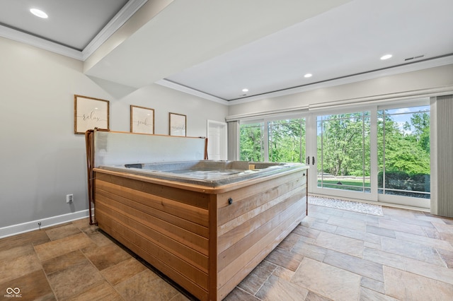 bedroom with multiple windows and ornamental molding