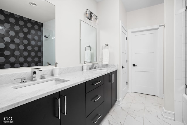 bathroom featuring vanity and walk in shower