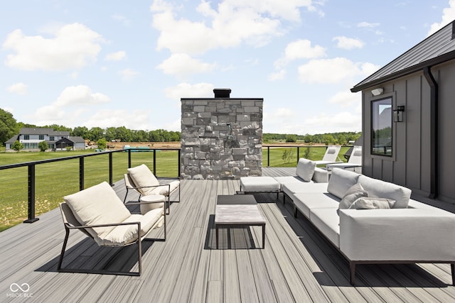 wooden deck featuring an outdoor living space