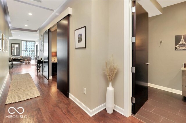 hall featuring dark hardwood / wood-style floors