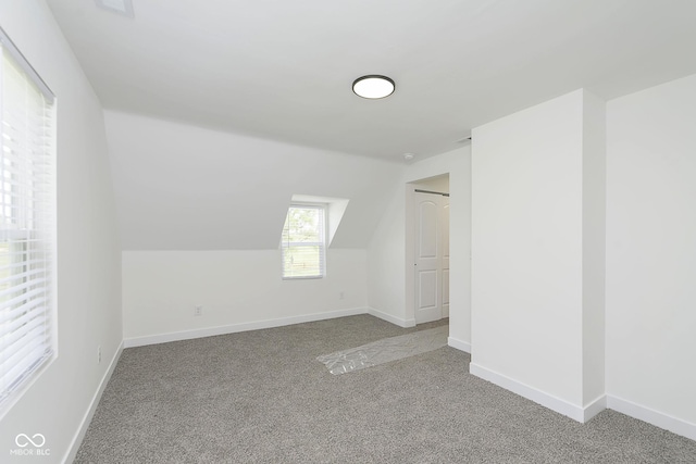 additional living space featuring carpet floors and vaulted ceiling