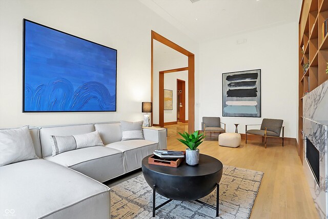 living room with hardwood / wood-style floors