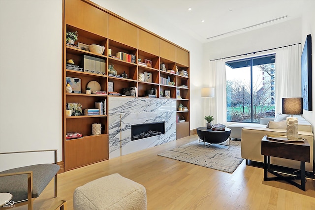 living room with light hardwood / wood-style flooring