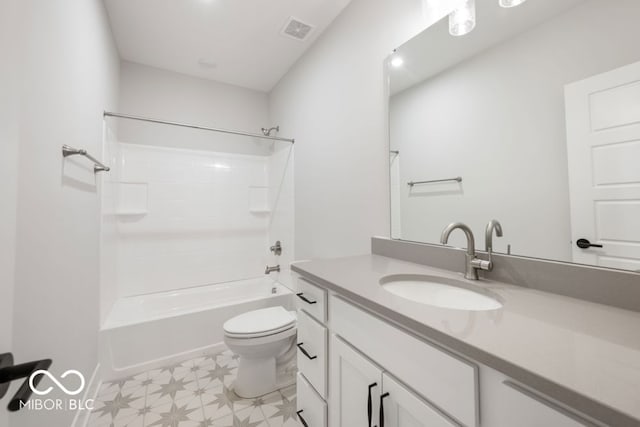 full bathroom featuring shower / tub combination, vanity, and toilet