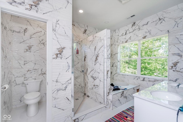 full bathroom featuring vanity, toilet, and independent shower and bath