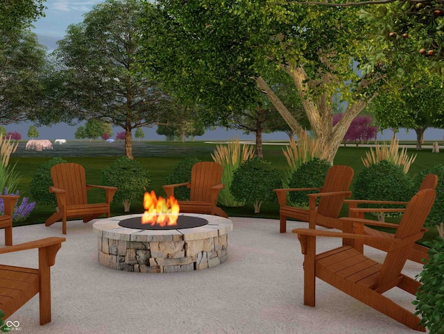 view of patio / terrace with a fire pit