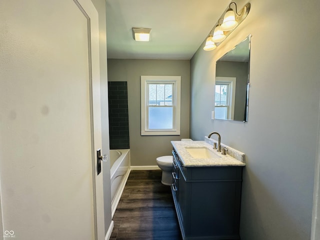 bathroom featuring vanity, toilet, and wood-type flooring