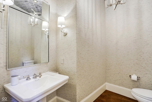 bathroom featuring sink, toilet, and hardwood / wood-style flooring