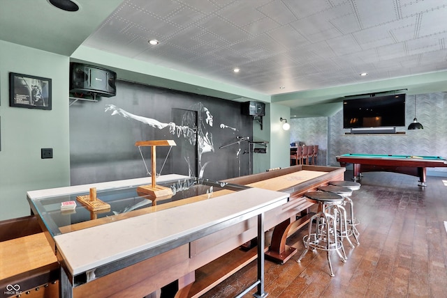 interior space with wood-type flooring and billiards