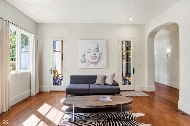 living room with hardwood / wood-style flooring