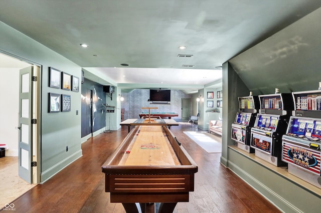 playroom featuring dark hardwood / wood-style flooring