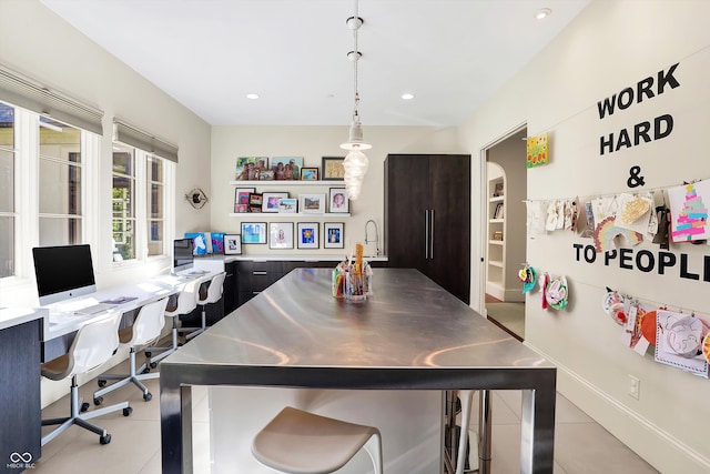 view of tiled home office