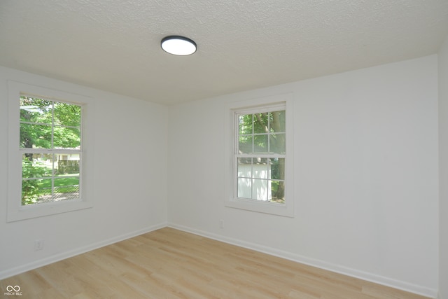 empty room featuring a healthy amount of sunlight, a textured ceiling, and light wood-type flooring