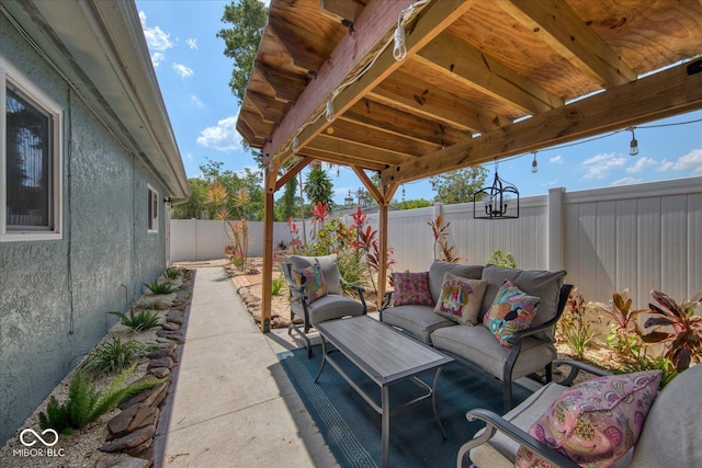 view of patio / terrace with a fenced backyard and an outdoor hangout area