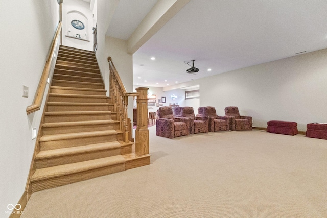 home theater room featuring carpet