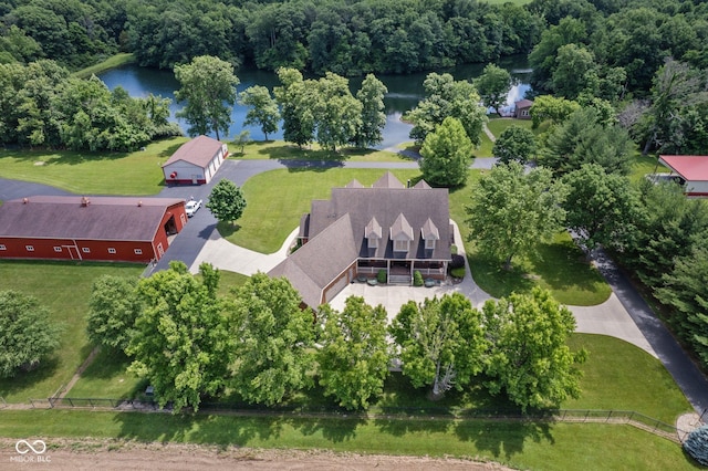 aerial view featuring a water view