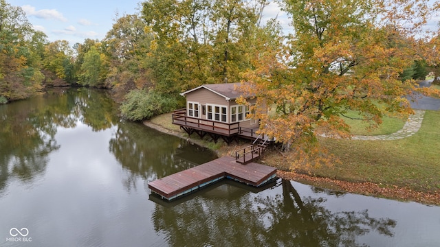 view of dock with a water view