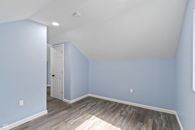 additional living space featuring wood-type flooring and lofted ceiling