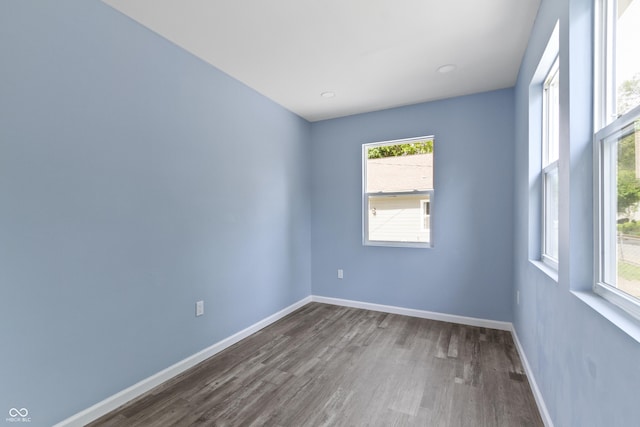 spare room with dark wood-type flooring