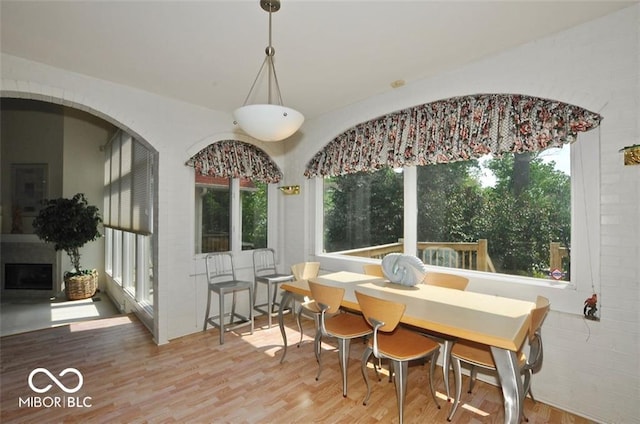 dining space with hardwood / wood-style flooring