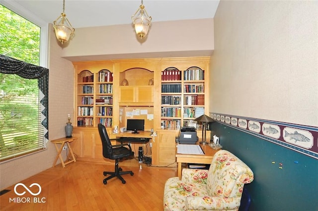 home office featuring light wood-type flooring