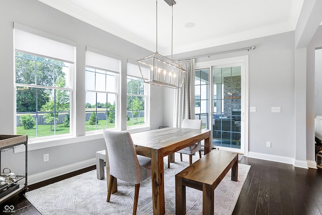 dining area with baseboards, dark wood finished floors, and a wealth of natural light