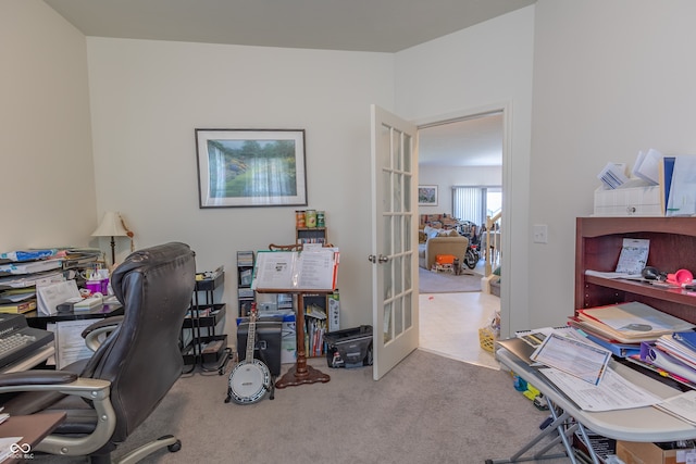 office space with french doors and carpet flooring