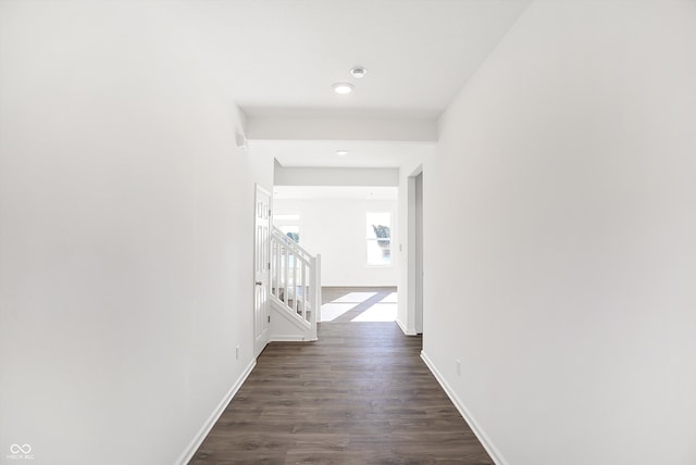 hallway featuring dark wood-type flooring