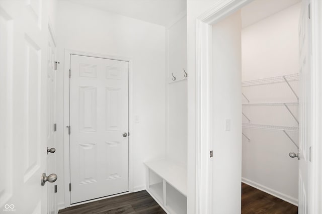 mudroom with dark hardwood / wood-style flooring