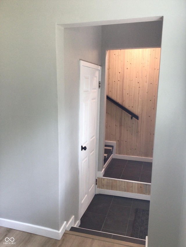 stairway with wood-type flooring