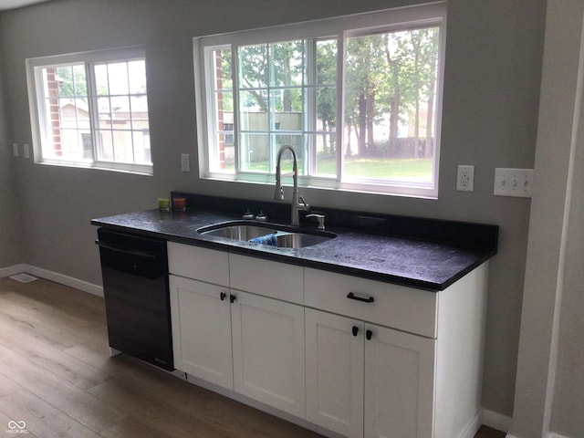 kitchen featuring sink, plenty of natural light, white cabinets, and dishwasher