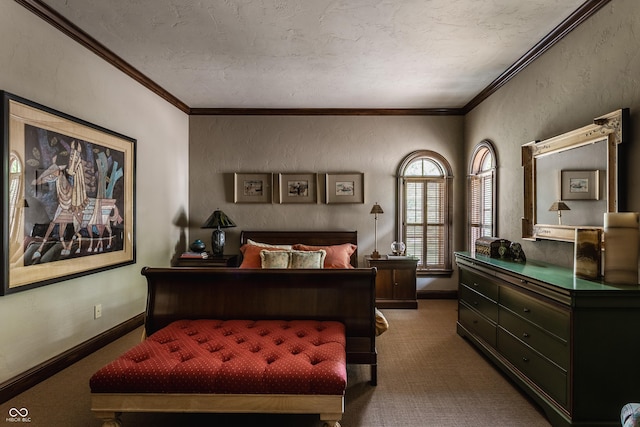 841 Alverna Dr, Indianapolis, IN 46260 - bedroom with carpet, crown molding, a textured ceiling, and a textured wall