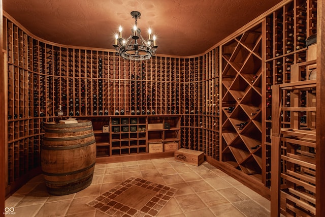 841 Alverna Dr, Indianapolis, IN 46260 - wine cellar featuring a chandelier and a textured ceiling