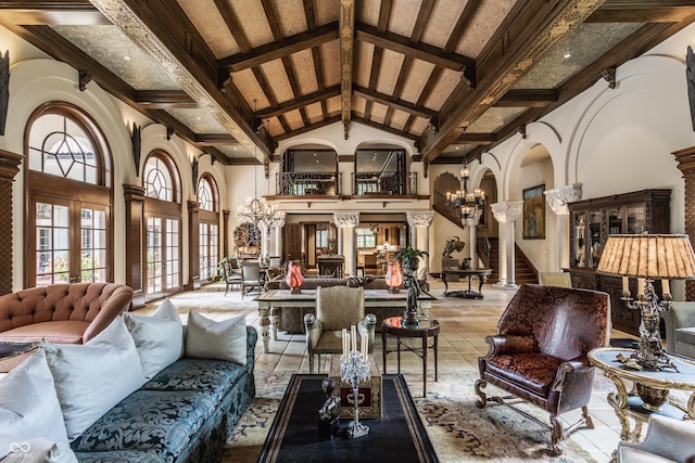 841 Alverna Dr, Indianapolis, IN 46260 - lobby with high vaulted ceiling and beam ceiling