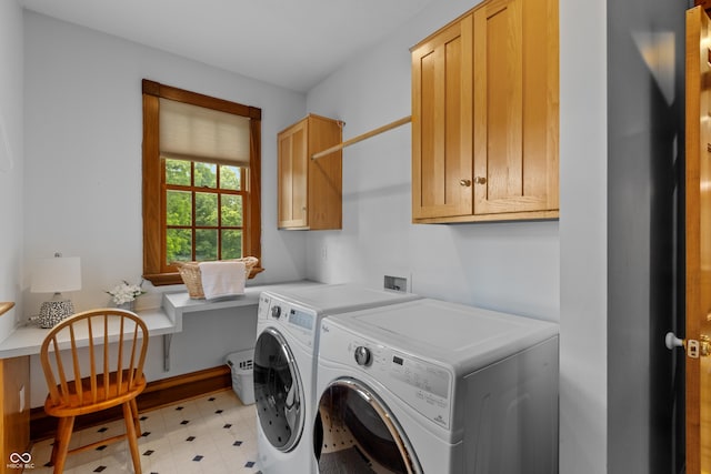 laundry room with washer and clothes dryer and cabinets