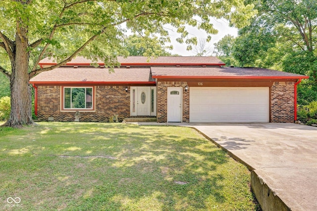 single story home with a front lawn and a garage