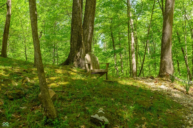 view of landscape featuring a wooded view