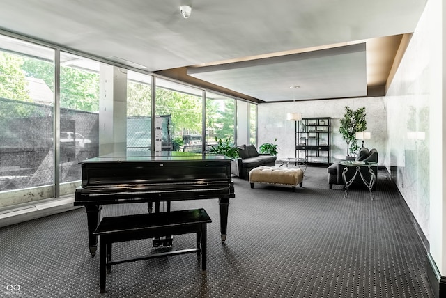 misc room featuring floor to ceiling windows and carpet floors