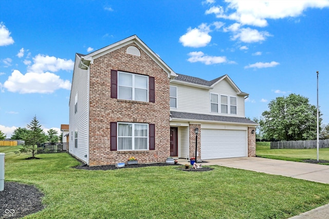 view of front of house with a garage and a front lawn