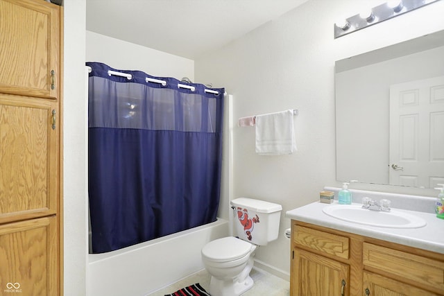 full bathroom featuring toilet, vanity, and shower / tub combo