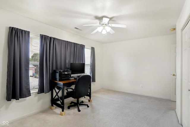 office area featuring ceiling fan