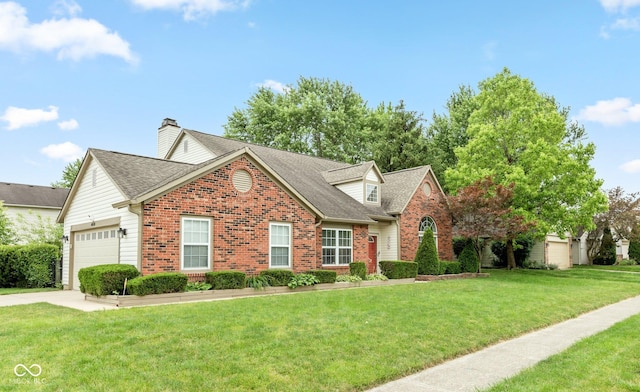 view of front facade with a front yard and a garage