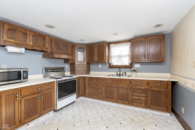 kitchen with sink and white range with electric cooktop