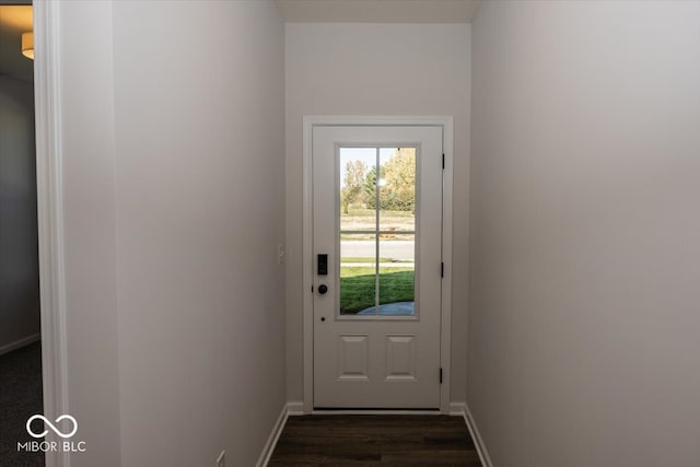 doorway with dark hardwood / wood-style flooring