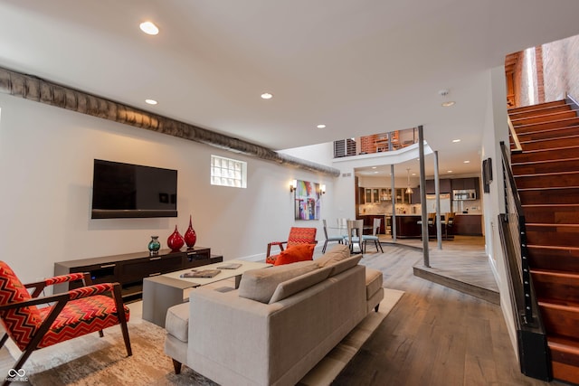 living room with hardwood / wood-style floors