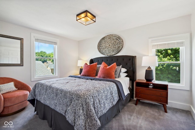 bedroom with carpet flooring and multiple windows