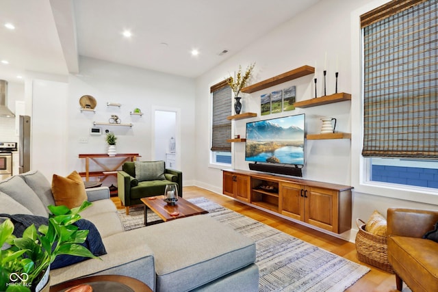 living room featuring light wood-type flooring