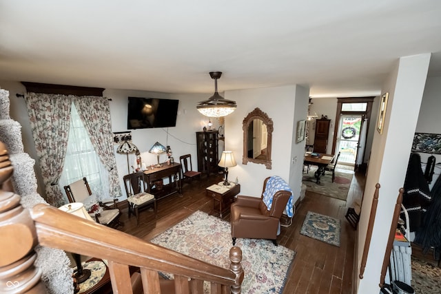 living room with dark wood-type flooring