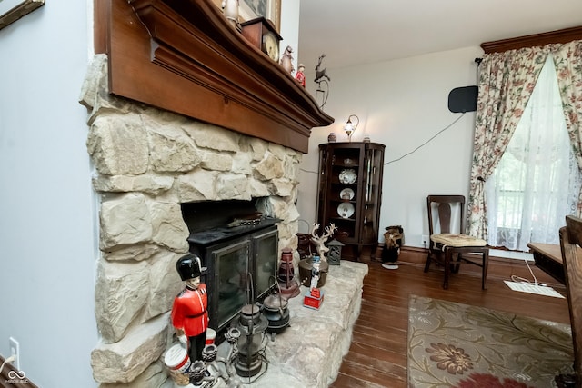 living room featuring dark hardwood / wood-style flooring